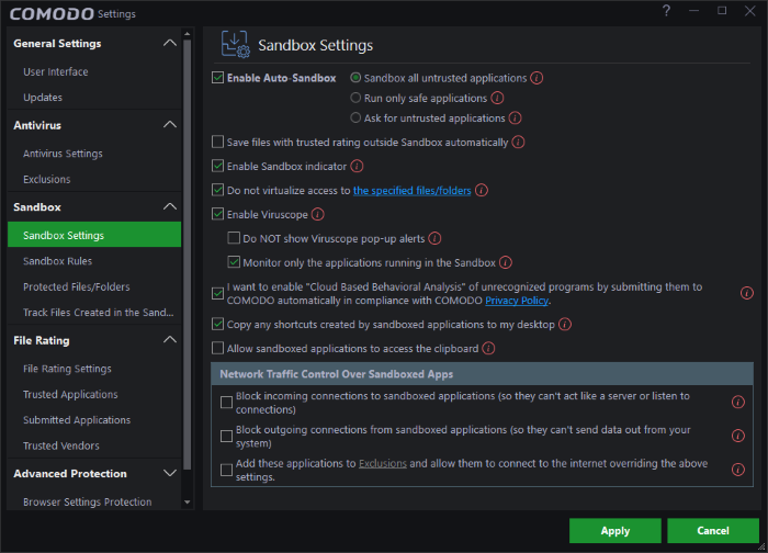 Sandbox Settings, Sandbox, Restricted Access, Sandbox Computer